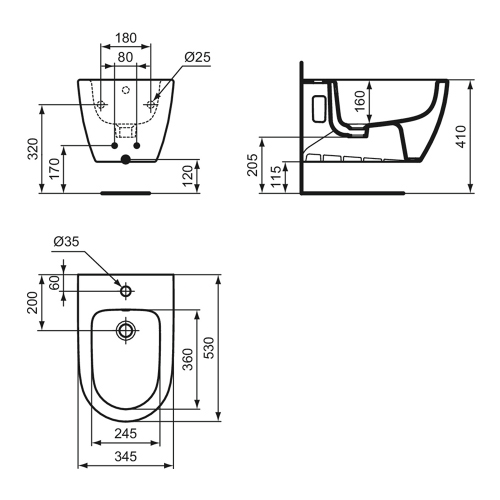Immagine di Ideal Standard I.LIFE O bidet sospeso monoforo, con troppopieno, fissaggi completamente nascosti, colore bianco finitura lucido T568101