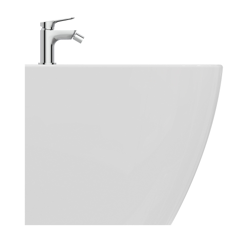 Immagine di Ideal Standard I.LIFE O set completo sanitari a terra vaso HydroTwist, sedile a discesa rallentata, bidet monoforo con troppopieno, colore bianco finitura lucido T568901+T569001+T572201