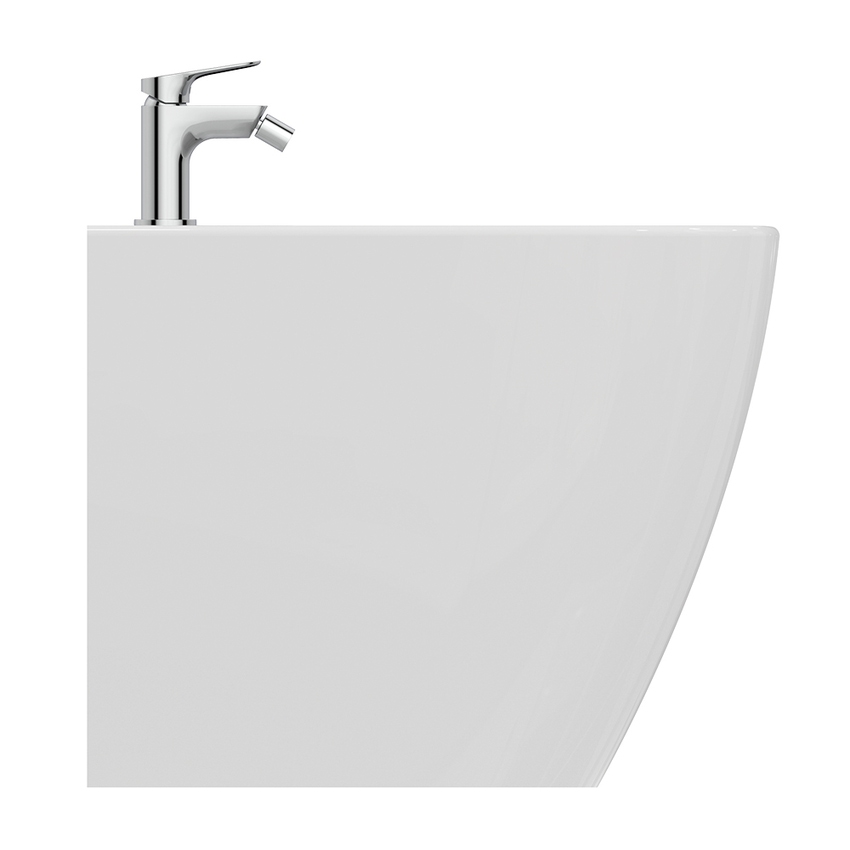 Immagine di Ideal Standard I.LIFE O set completo sanitari a terra vaso HydroTwist, sedile a discesa rallentata, bidet monoforo con troppopieno, colore bianco finitura lucido T568901+T569001+T572201