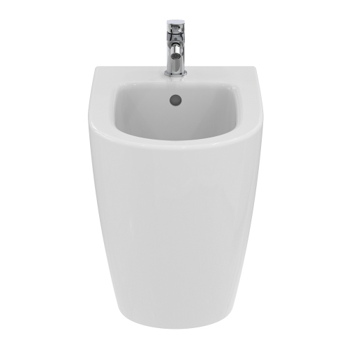 Immagine di Ideal Standard I.LIFE O set completo sanitari a terra vaso HydroTwist, sedile a discesa rallentata, bidet monoforo con troppopieno, colore bianco finitura lucido T568901+T569001+T572201