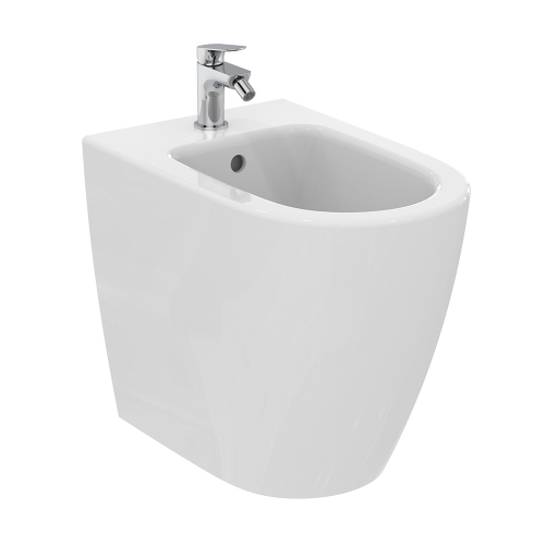 Immagine di Ideal Standard I.LIFE O set completo sanitari a terra vaso HydroTwist, sedile a discesa rallentata, bidet monoforo con troppopieno, colore bianco finitura lucido T568901+T569001+T572201