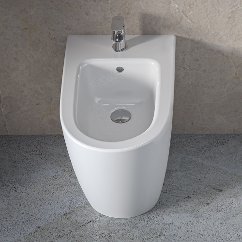 Immagine di Ideal Standard I.LIFE O set completo sanitari a terra vaso HydroTwist, sedile a discesa rallentata, bidet monoforo con troppopieno, colore bianco finitura lucido T568901+T569001+T572201