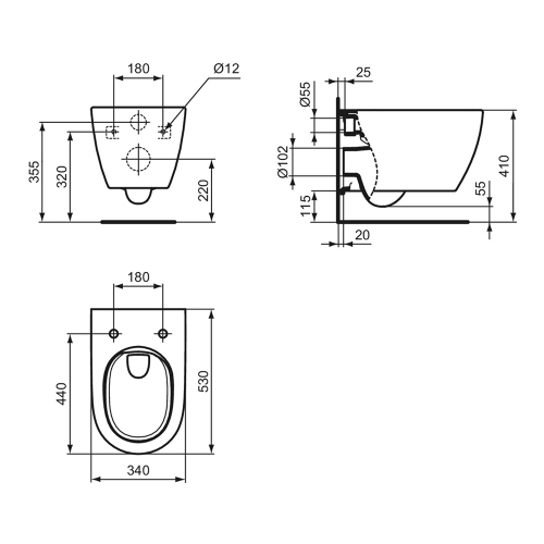 Immagine di Ideal Standard I.LIFE O set completo sanitari sospesi vaso HydroTwist, sedile slim a discesa rallentata, bidet monoforo con troppopieno, colore bianco finitura lucido T568001+T568101+T572401