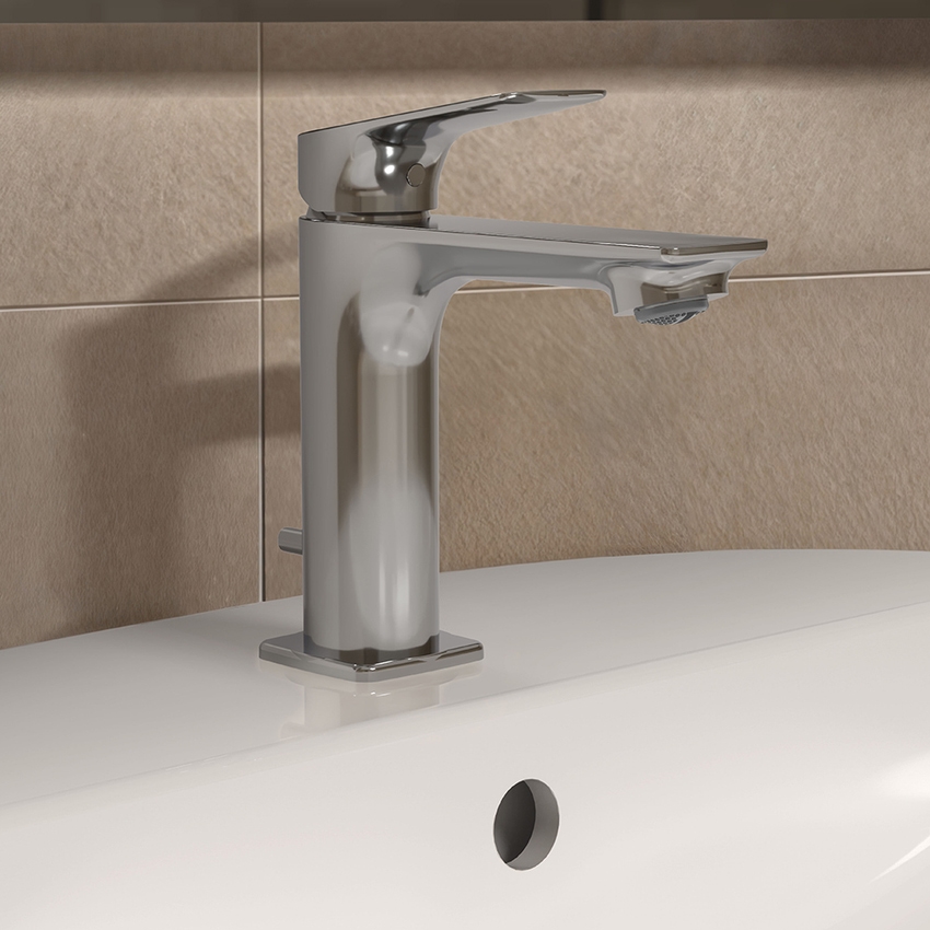 Immagine di Ideal Standard CERALIFE C miscelatore monocomando H.15 cm per lavabo, con asta di comando e scarico piletta da 1-1/4", finitura cromo BE116AA