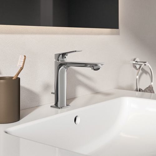 Immagine di Ideal Standard CERALIFE C miscelatore monocomando H.17 cm per lavabo, con asta di comando e scarico piletta da 1-1/4", finitura cromo BE123AA