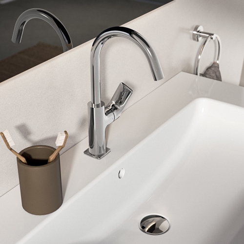 Immagine di Ideal Standard CERALIFE C miscelatore monocomando per lavabo, con bocca tubolare, senza asta di comando e senza scarico piletta, finitura cromo BE053AA