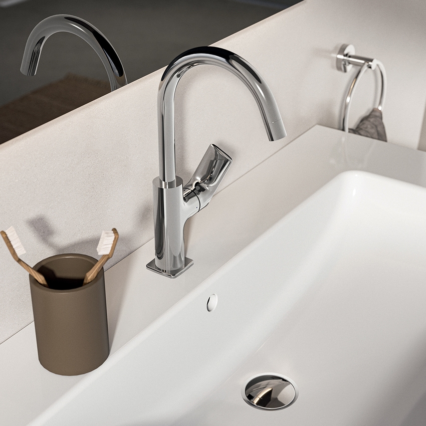 Immagine di Ideal Standard CERALIFE C miscelatore monocomando per lavabo, con bocca tubolare, con piletta click-clack, finitura cromo BE054AA