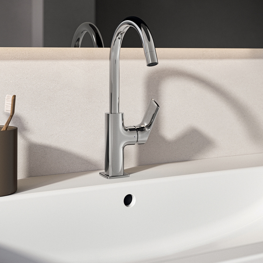 Immagine di Ideal Standard CERALIFE C miscelatore monocomando per lavabo, con bocca tubolare, con piletta click-clack, finitura cromo BE054AA