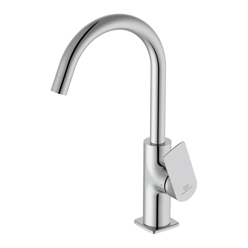 Immagine di Ideal Standard CERALIFE C miscelatore monocomando per lavabo, con bocca tubolare, con piletta click-clack, finitura cromo BE054AA