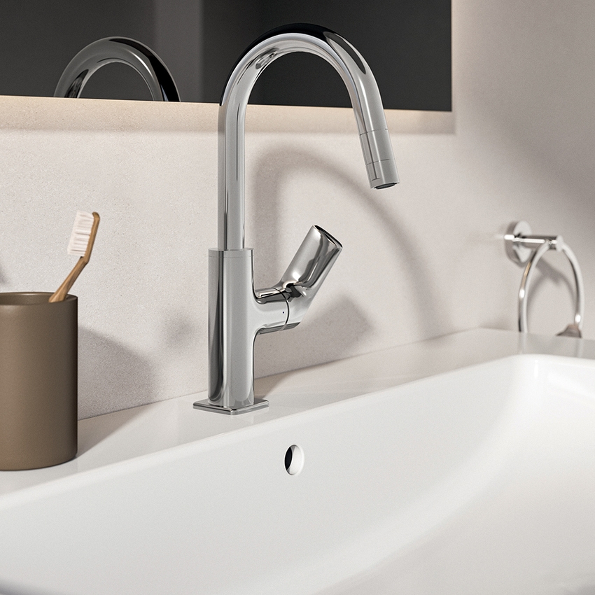 Immagine di Ideal Standard CERALIFE C miscelatore monocomando per lavabo, con doccetta estraibile, con piletta click-clack, finitura cromo BE056AA