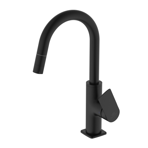 Immagine di Ideal Standard CERALIFE C miscelatore monocomando per lavabo, con doccetta estraibile, con piletta click-clack, colore nero finitura opaco BE056XG