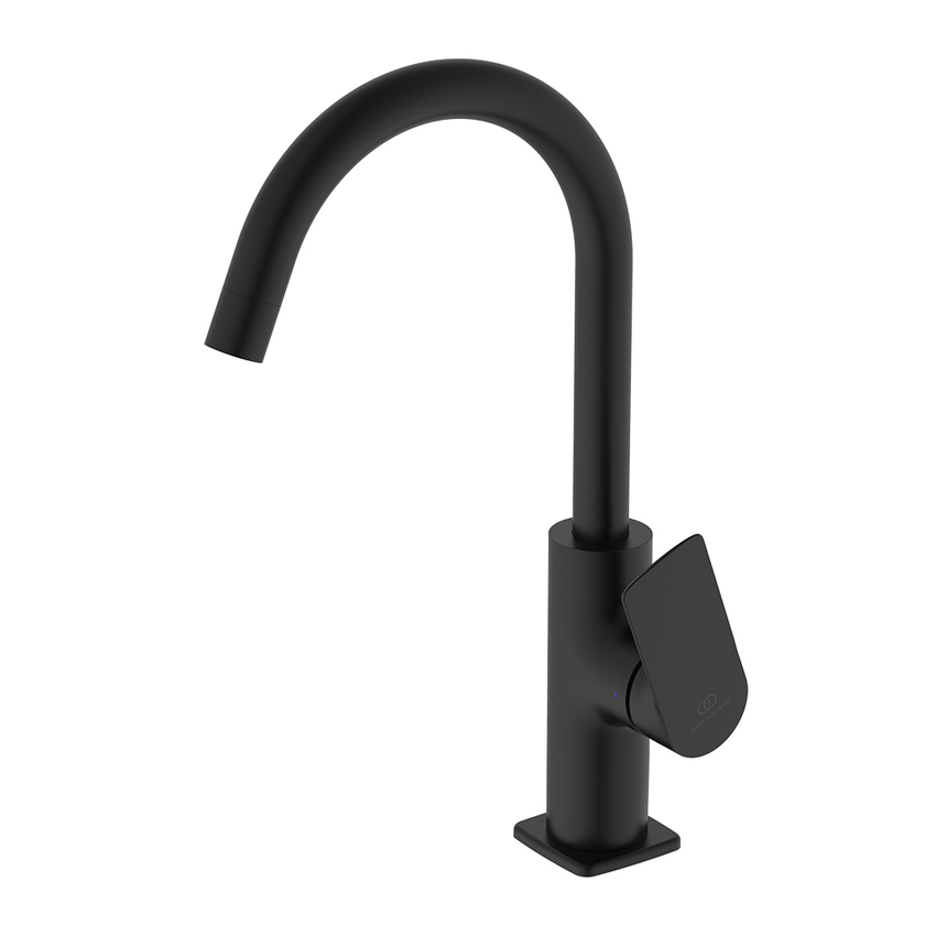 Immagine di Ideal Standard CERALIFE C miscelatore monocomando per lavabo, con bocca tubolare, con piletta click-clack, colore nero finitura opaco BE054XG