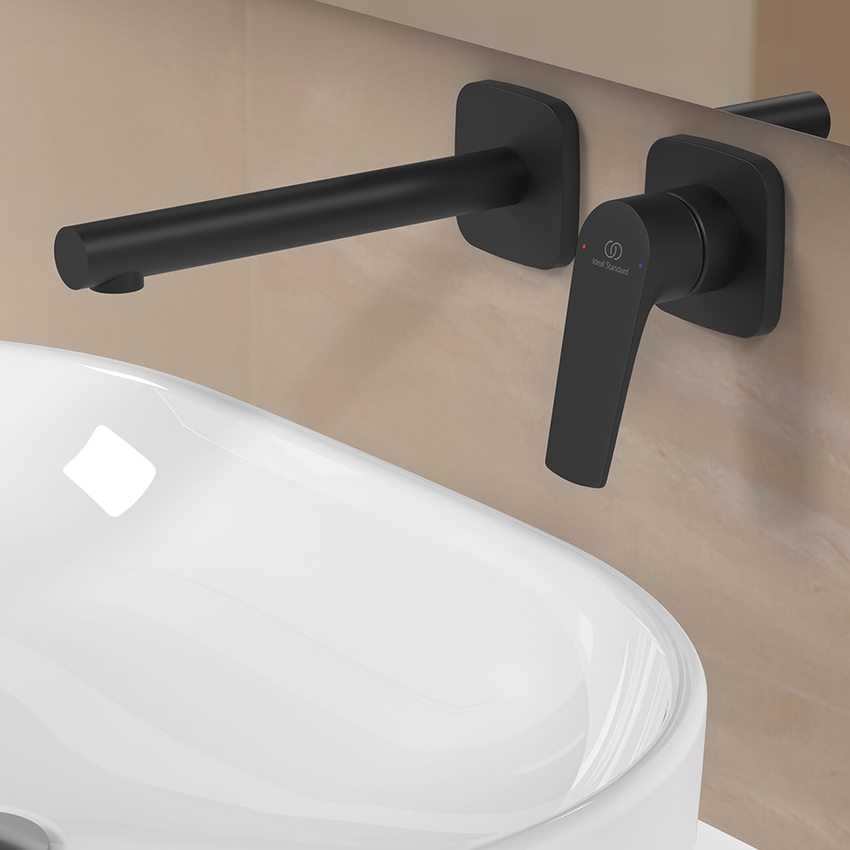 Immagine di Ideal Standard CERALIFE C miscelatore monocomando per lavabo, a parete, senza corpo incasso, colore nero finitura opaco BE057XG
