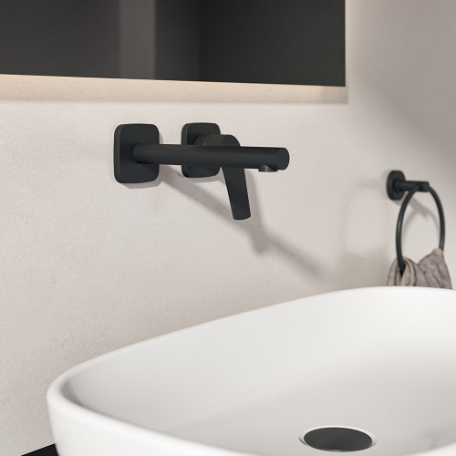 Immagine di Ideal Standard CERALIFE C miscelatore monocomando per lavabo, a parete, senza corpo incasso, colore nero finitura opaco BE057XG