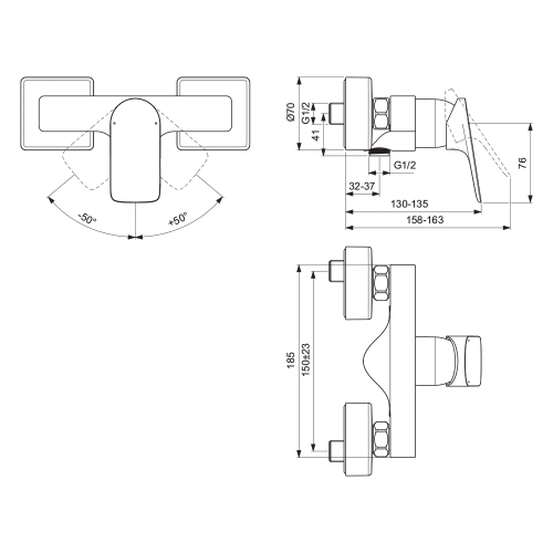 Immagine di Ideal Standard CERALIFE C miscelatore esterno per doccia, senza componenti doccia, colore nero finitura opaco BE066XG