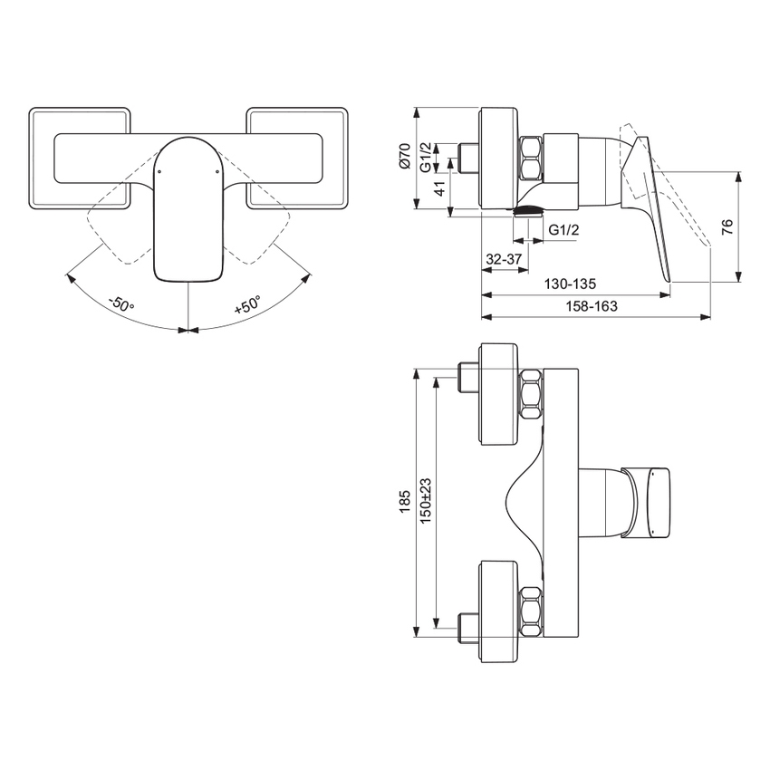 Immagine di Ideal Standard CERALIFE C miscelatore esterno per doccia, senza componenti doccia, colore nero finitura opaco BE066XG