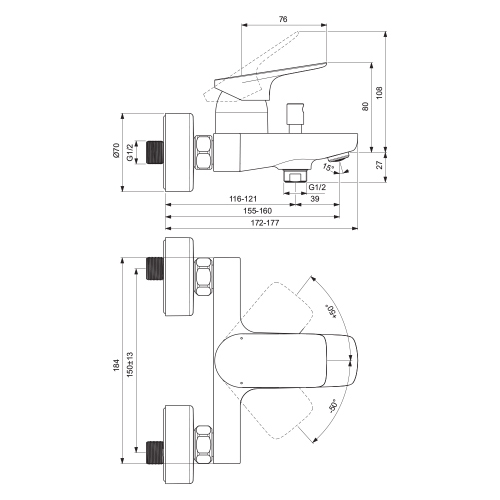 Immagine di Ideal Standard CERALIFE C miscelatore esterno per vasca o doccia, senza accessori doccia, colore nero finitura opaco BE067XG