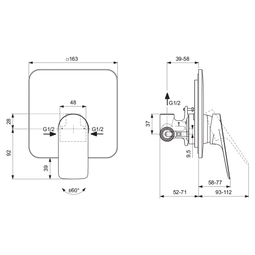 Immagine di Ideal Standard CERALIFE C miscelatore per doccia ad 1 via, ad incasso, con corpo incasso, colore nero finitura opaco BE060XG