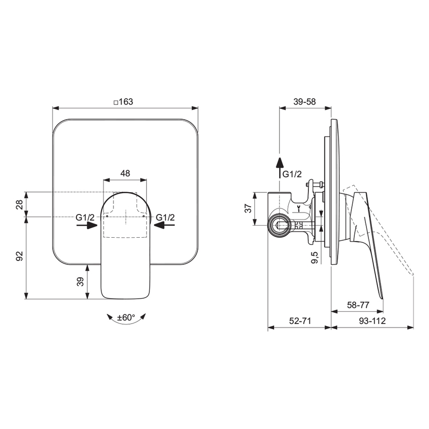 Immagine di Ideal Standard CERALIFE C miscelatore per doccia ad 1 via, ad incasso, con corpo incasso, colore nero finitura opaco BE060XG