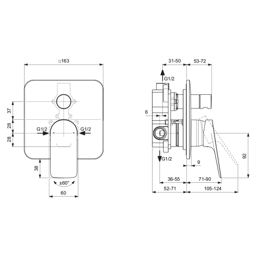 Immagine di Ideal Standard CERALIFE C miscelatore per vasca o doccia, ad incasso, con corpo incasso e deviatore, colore nero finitura opaco BE061XG