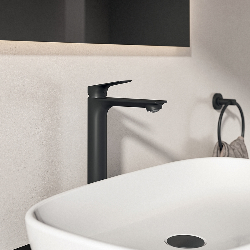 Immagine di Ideal Standard CERALIFE C miscelatore monocomando H.30 cm per lavabo, senza asta di comando e scarico piletta, colore nero finitura opaco BE050XG