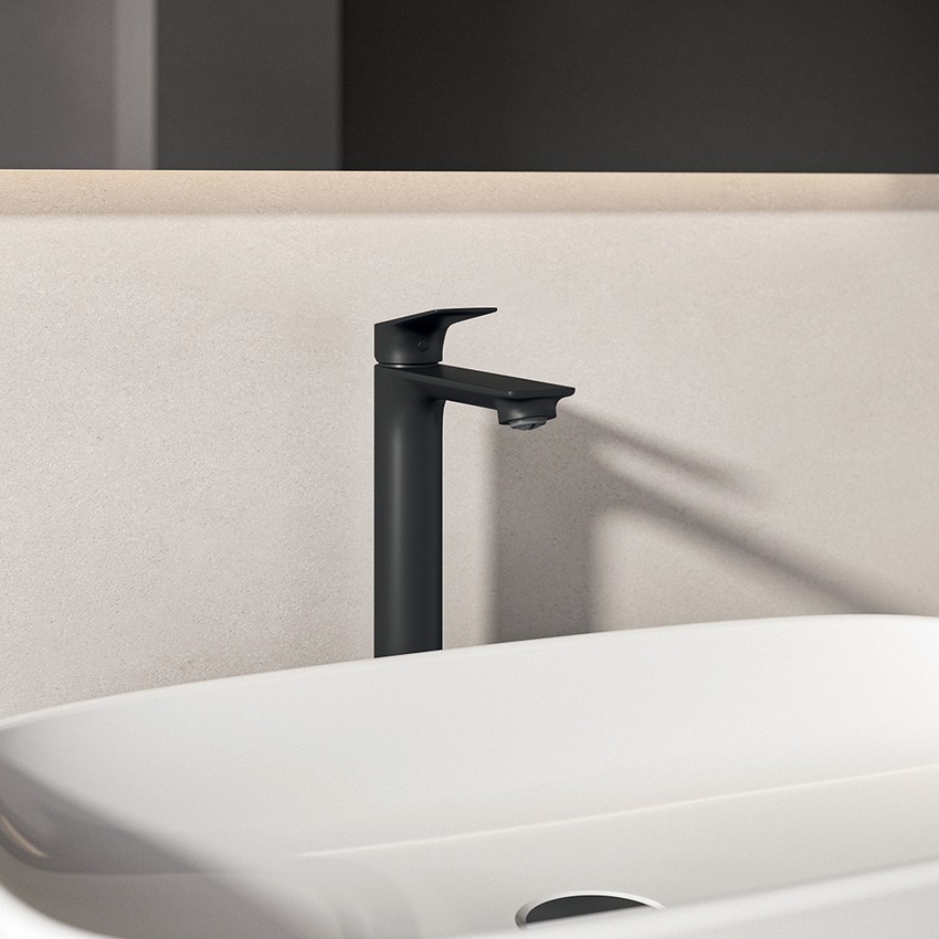 Immagine di Ideal Standard CERALIFE C miscelatore monocomando H.30 cm per lavabo, senza asta di comando e scarico piletta, colore nero finitura opaco BE050XG