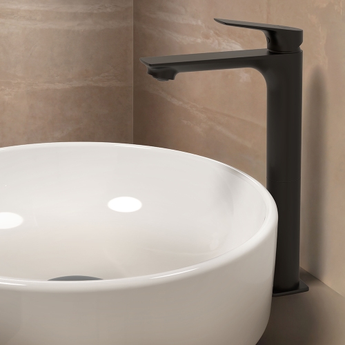 Immagine di Ideal Standard CERALIFE C miscelatore monocomando H.30 cm per lavabo, senza asta di comando e scarico piletta, colore nero finitura opaco BE050XG