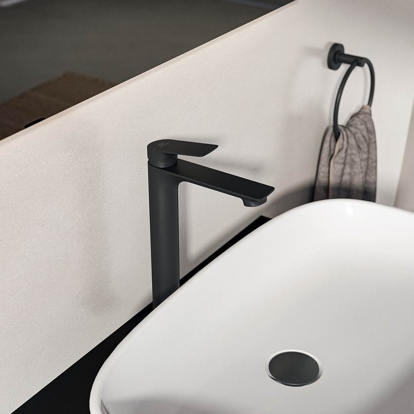 Immagine di Ideal Standard CERALIFE C miscelatore monocomando H.30 cm per lavabo, con piletta click-clack, colore nero finitura opaco BE051XG