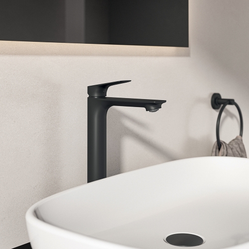 Immagine di Ideal Standard CERALIFE C miscelatore monocomando H.30 cm per lavabo, con piletta click-clack, colore nero finitura opaco BE051XG