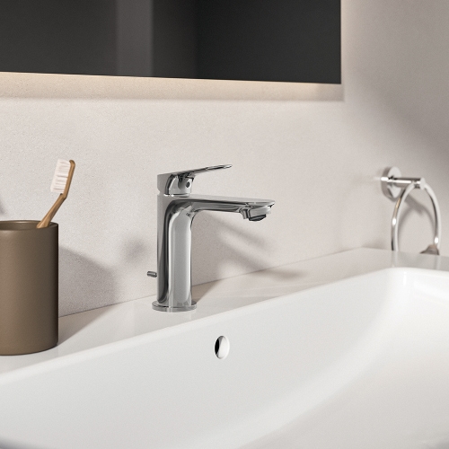 Immagine di Ideal Standard CERALIFE O miscelatore monocomando H.15 cm per lavabo, con asta di comando e scarico piletta da 1-1/4", finitura cromo BE111AA