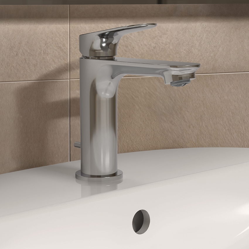Immagine di Ideal Standard CERALIFE O miscelatore monocomando H.15 cm per lavabo, con asta di comando e scarico piletta da 1-1/4", finitura cromo BE111AA