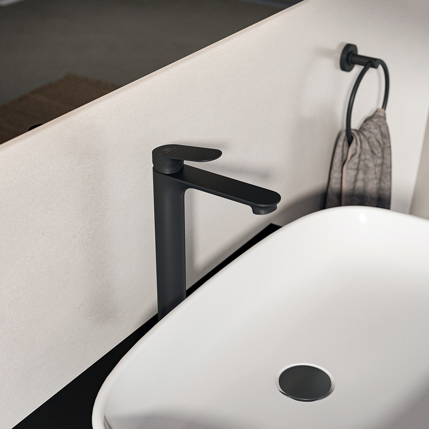 Immagine di Ideal Standard CERALIFE O miscelatore monocomando H.30 cm per lavabo, senza asta di comando e scarico piletta, colore nero finitura opaco BE012XG