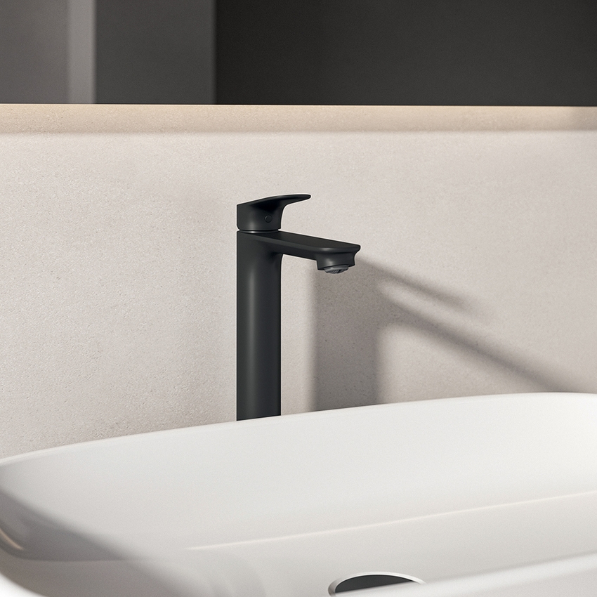 Immagine di Ideal Standard CERALIFE O miscelatore monocomando H.30 cm per lavabo, senza asta di comando e scarico piletta, colore nero finitura opaco BE012XG