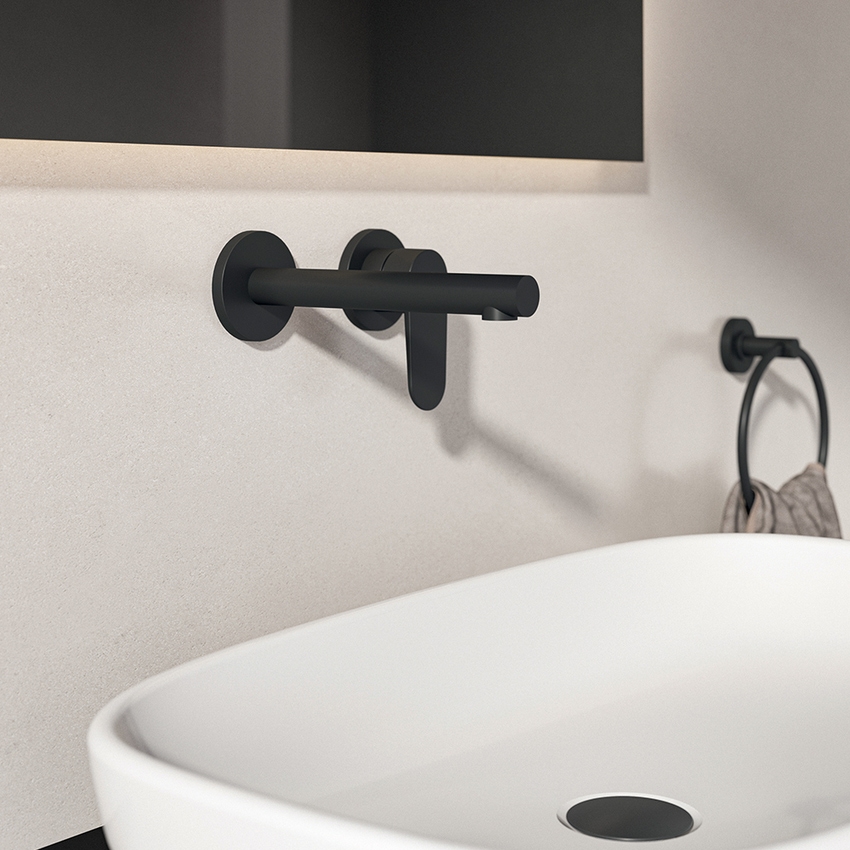 Immagine di Ideal Standard CERALIFE O miscelatore monocomando per lavabo, a parete, senza corpo incasso, colore nero finitura opaco BE019XG