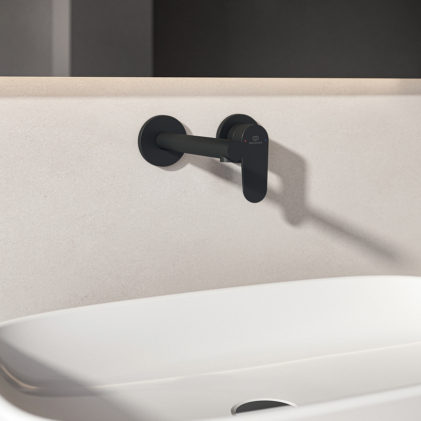Immagine di Ideal Standard CERALIFE O miscelatore monocomando per lavabo, a parete, senza corpo incasso, colore nero finitura opaco BE019XG