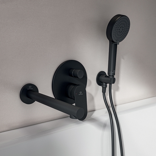 Immagine di Ideal Standard CERALIFE O bocca di erogazione per vasca, a parete, colore nero finitura opaco BE030XG