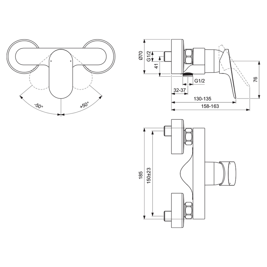 Immagine di Ideal Standard CERALIFE O miscelatore monocomando per doccia, senza componenti doccia, colore nero finitura opaco BE028XG