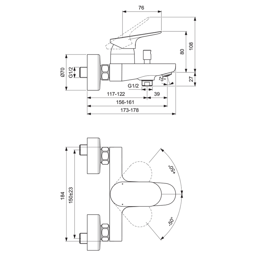 Immagine di Ideal Standard CERALIFE O miscelatore esterno per vasca o doccia, senza accessori doccia, colore nero finitura opaco BE029XG