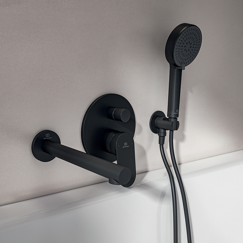 Immagine di Ideal Standard CERALIFE O miscelatore per vasca o doccia ad incasso, a 2 vie, con corpo incasso e deviatore, colore nero finitura opaco BE023XG