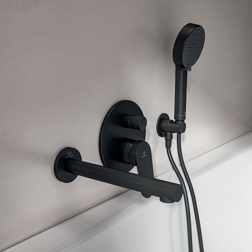 Immagine di Ideal Standard CERALIFE O miscelatore per vasca o doccia ad incasso, a 2 vie, con corpo incasso e deviatore, colore nero finitura opaco BE023XG