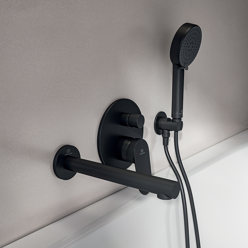 Immagine di Ideal Standard CERALIFE O miscelatore per vasca o doccia ad incasso, a 2 vie, con corpo incasso e deviatore, colore nero finitura opaco BE023XG