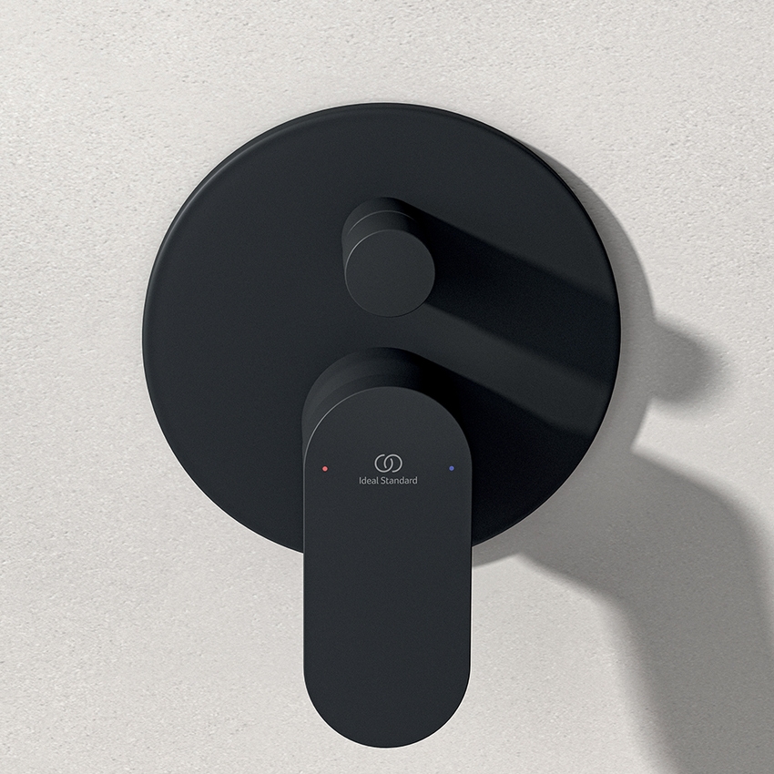 Immagine di Ideal Standard CERALIFE O miscelatore per vasca o doccia ad incasso, a 2 vie, con corpo incasso e deviatore, colore nero finitura opaco BE023XG