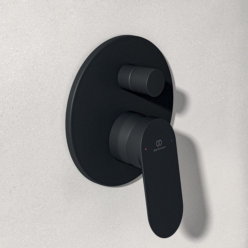 Immagine di Ideal Standard CERALIFE O miscelatore per vasca o doccia ad incasso, a 2 vie, con corpo incasso e deviatore, colore nero finitura opaco BE023XG