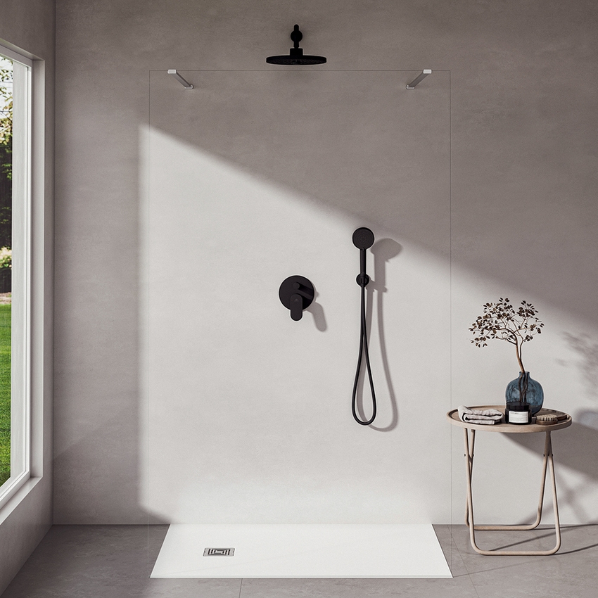 Immagine di Ideal Standard CERALIFE O miscelatore per vasca o doccia ad incasso, a 2 vie, con corpo incasso e deviatore, colore nero finitura opaco BE023XG