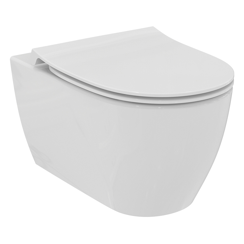 Immagine di Ideal Standard I.LIFE O set completo sanitari sospesi vaso HydroTwist, sedile slim a discesa rallentata, bidet monoforo con troppopieno, colore bianco finitura lucido T568001+T568101+T572401