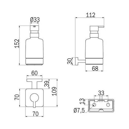 Immagine di Inda LEA spandisapone a parete con contenitore in vetro satinato, erogatore in ottone, finitura cromo A18120CR21