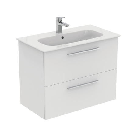Immagine di Ideal Standard I.LIFE A set con mobile sottolavabo L.80 cm, 2 cassetti, colo bianco finitura opaco e lavabo L.84 cm con foro rubinetteria e troppopieno, colore bianco finitura opaco T5256DU+T462001