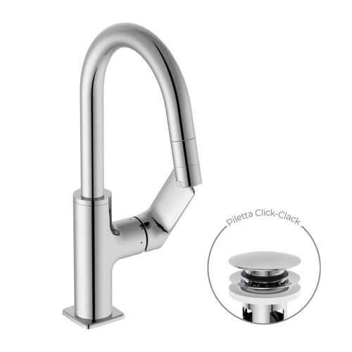 Immagine di Ideal Standard CERALIFE C miscelatore monocomando per lavabo, con doccetta estraibile, con piletta click-clack, finitura cromo BE056AA