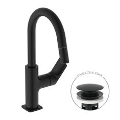 Immagine di Ideal Standard CERALIFE C miscelatore monocomando per lavabo, con doccetta estraibile, con piletta click-clack, colore nero finitura opaco BE056XG