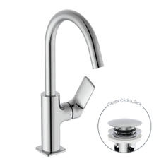Immagine di Ideal Standard CERALIFE C miscelatore monocomando per lavabo, con bocca tubolare, con piletta click-clack, finitura cromo BE054AA